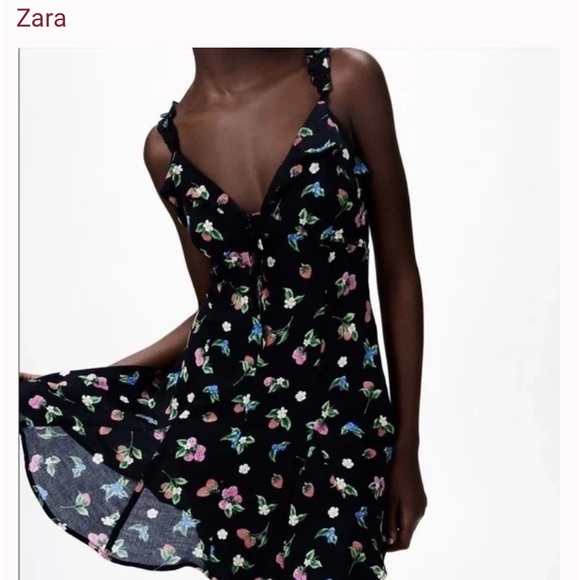 NWOT Zara fabulous black dress w/ beautiful floral pattern. Flirty & fun! - Picture 5 of 15